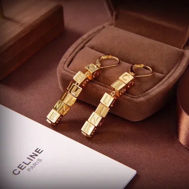 Celine Alphabet Cube Bead Gold Multicolor Lettering Lever-Back Hook Earrings 3