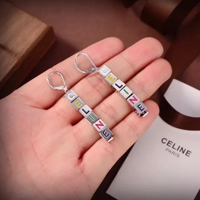 Celine Alphabet Cube Bead Gold Multicolor Lettering Lever-Back Hook Earrings 4