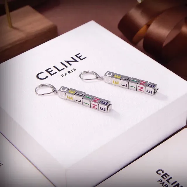 Celine Alphabet Cube Bead Gold Multicolor Lettering Lever-Back Hook Earrings 7