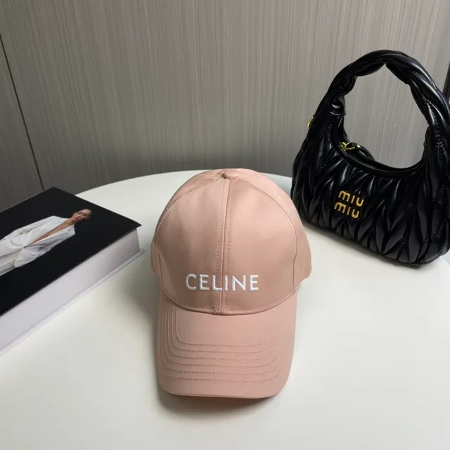 Celine Embroidered Logo Dusty Pink Baseball Cap 2