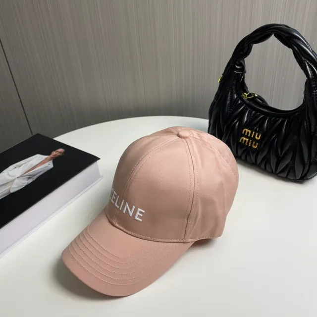 Celine Embroidered Logo Dusty Pink Baseball Cap 7