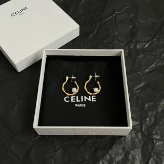 Celine Gold-Tone Twisted Hoop Pearl Drop Earrings