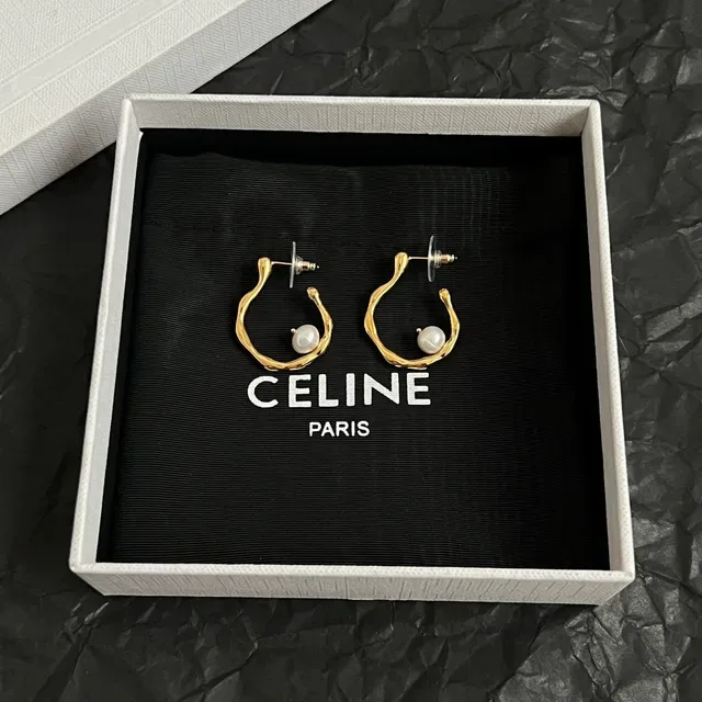 Celine Boucles d'Oreilles Perle avec Anneau Tordu Doré 5