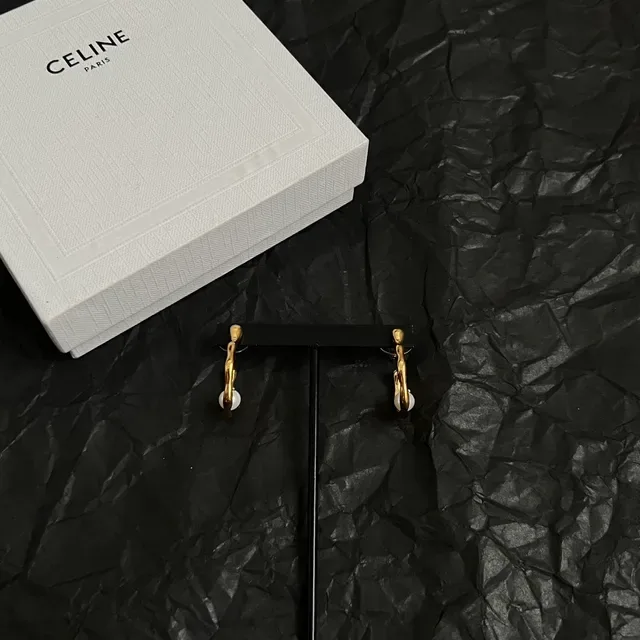 Celine Boucles d'Oreilles Perle avec Anneau Tordu Doré 6