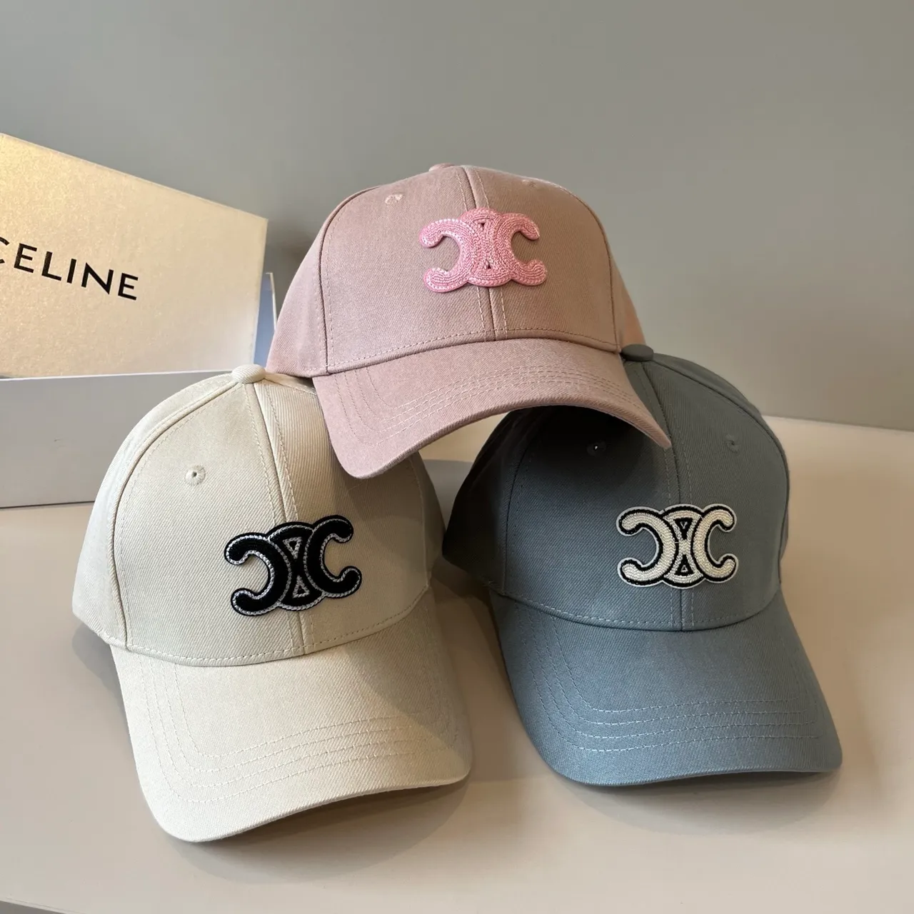 Celine Interlocking CC Embroidered Dusty Rose Baseball Cap 2