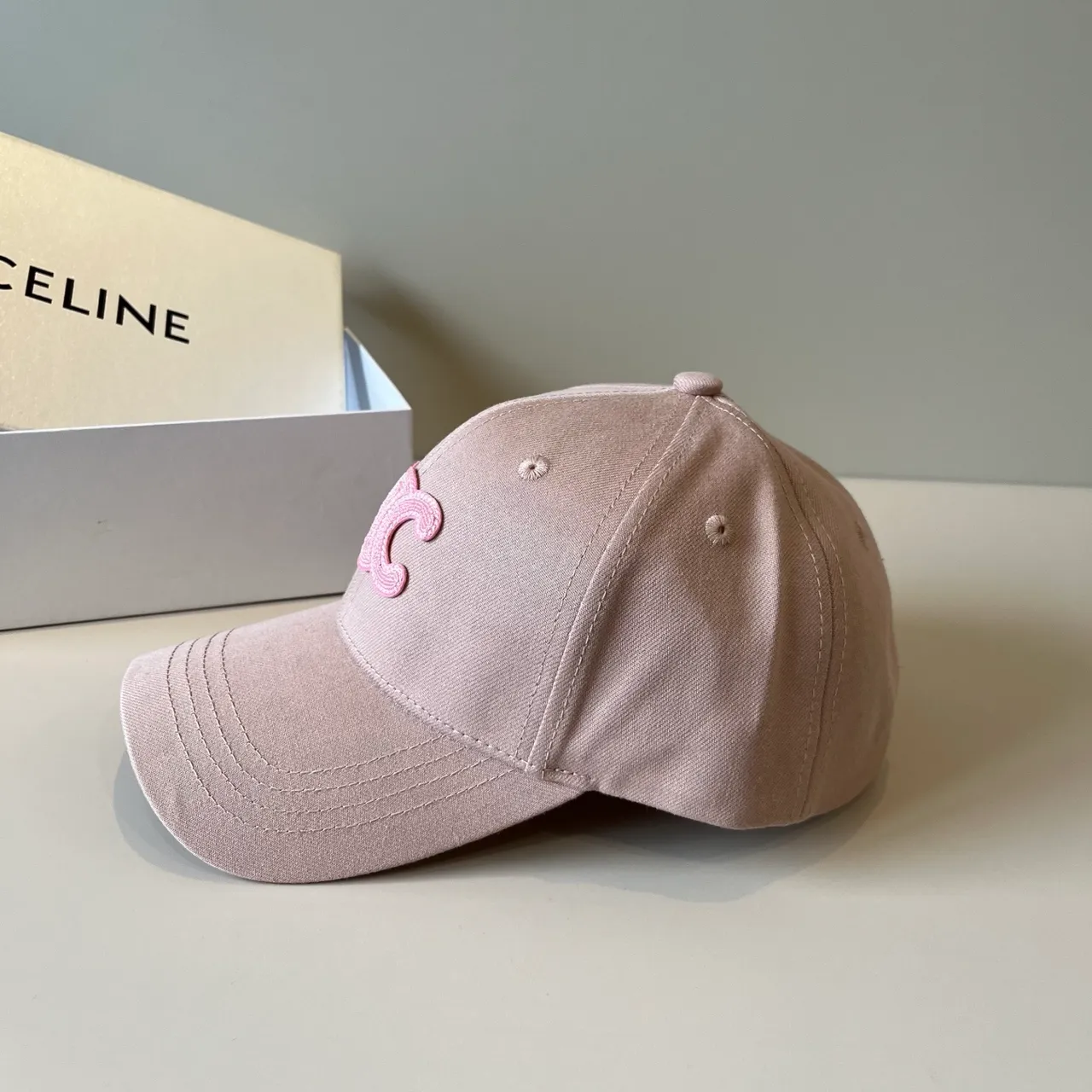 Celine Interlocking CC Embroidered Dusty Rose Baseball Cap 6