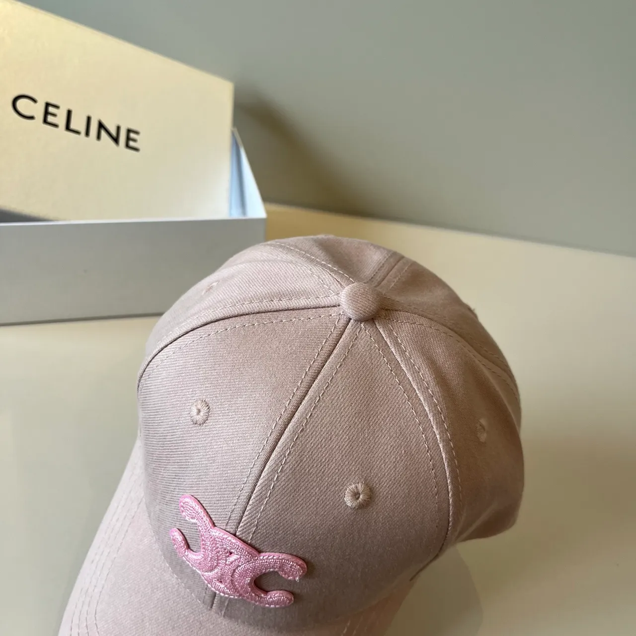Celine Interlocking CC Embroidered Dusty Rose Baseball Cap 7