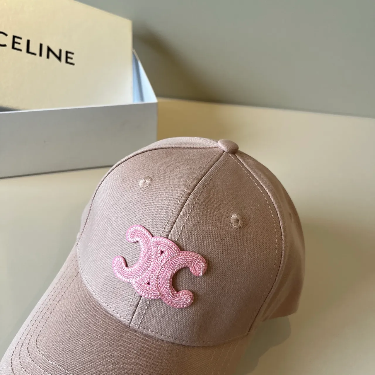 Celine Interlocking CC Embroidered Dusty Rose Baseball Cap 8