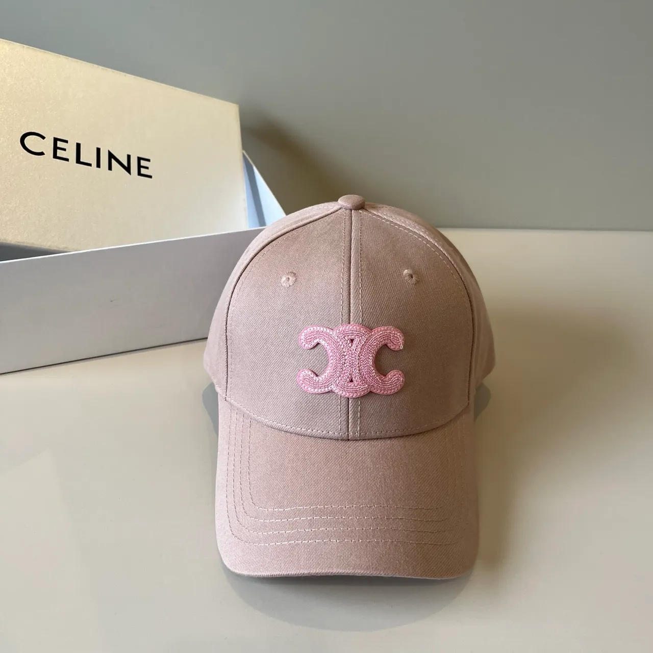 Celine Interlocking CC Embroidered Dusty Rose Baseball Cap 9
