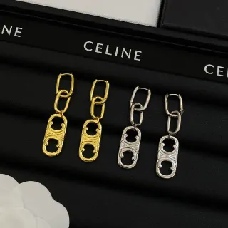Celine Triomphe Chain-Link Oval Charm Earrings