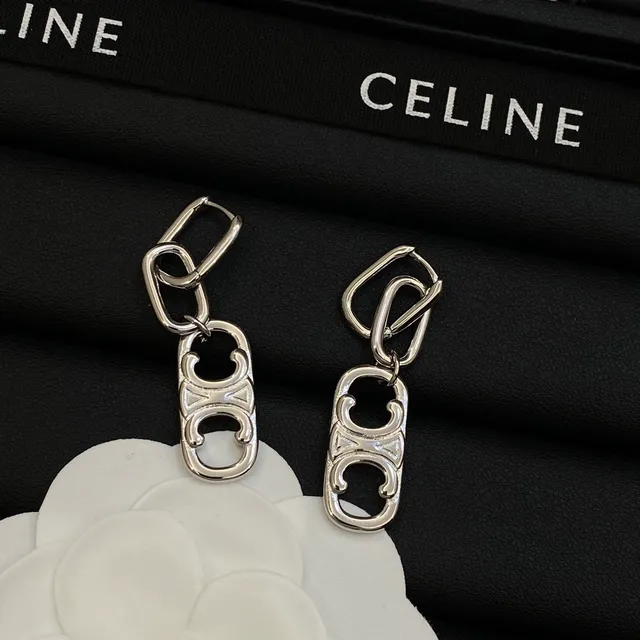 Celine Triomphe Chain-Link Oval Charm Earrings 2