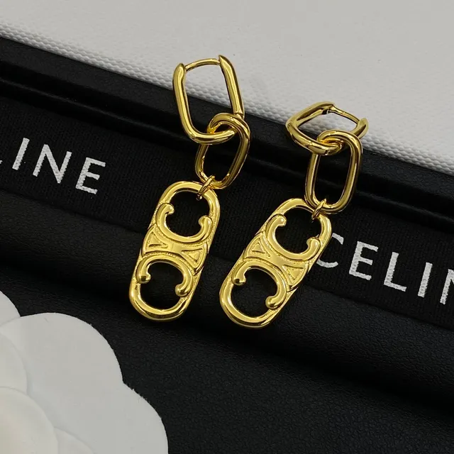Celine Triomphe Chain-Link Oval Charm Earrings 3