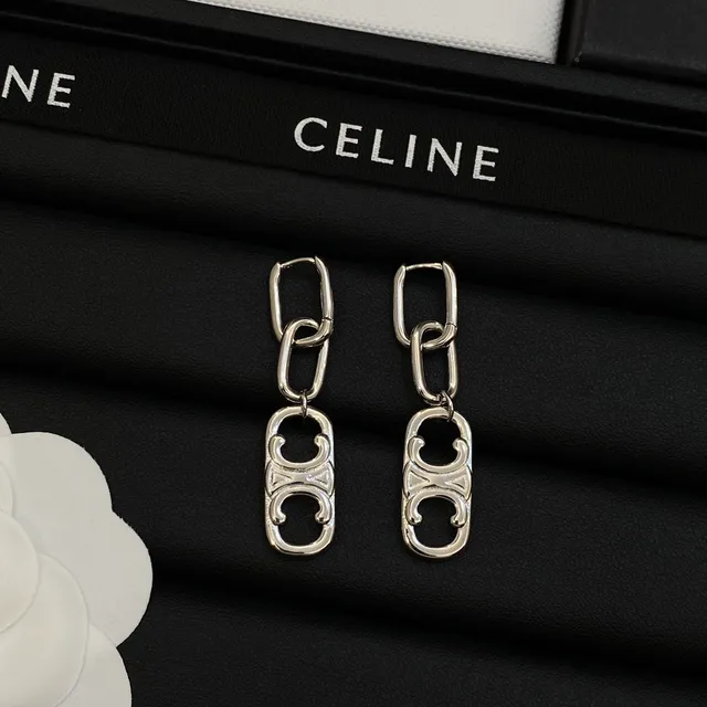 Celine Triomphe Chain-Link Oval Charm Earrings 4