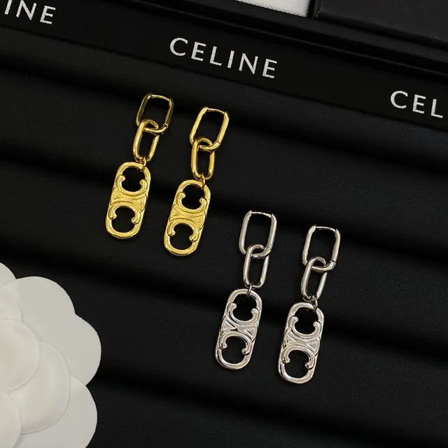 Celine Triomphe Chain-Link Oval Charm Earrings 6