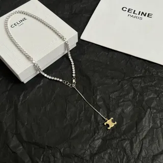 Celine Triomphe Crystal Beaded Gold-Tone Pendant Necklace