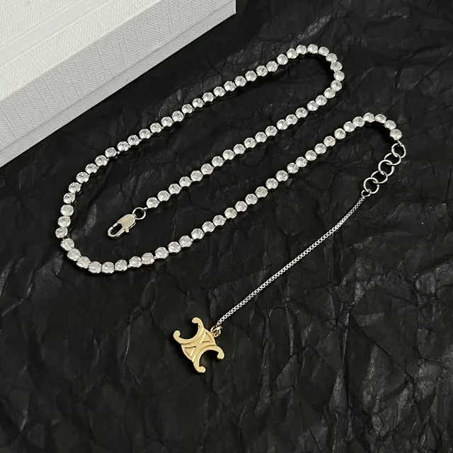 Celine Triomphe Crystal Beaded Gold-Tone Pendant Necklace 2