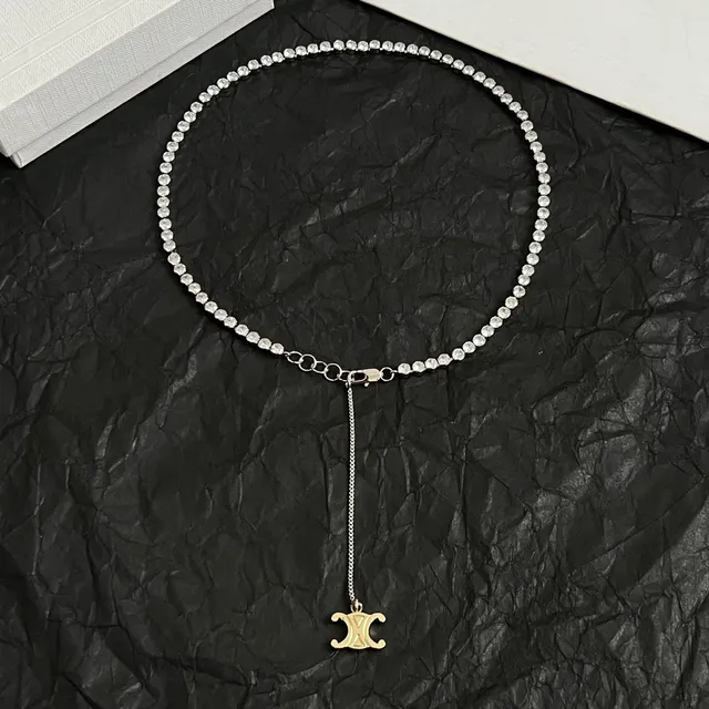 Celine Triomphe Crystal Beaded Gold-Tone Pendant Necklace 3