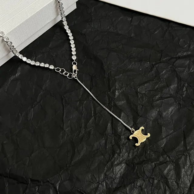 Celine Triomphe Crystal Beaded Gold-Tone Pendant Necklace 4