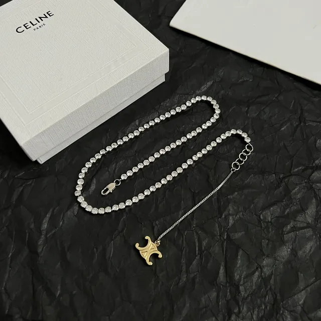 Celine Triomphe Crystal Beaded Gold-Tone Pendant Necklace 5
