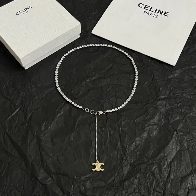 Celine Triomphe Crystal Beaded Gold-Tone Pendant Necklace 6