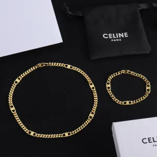 Celine Triomphe Gold Curb-Link Chain Metal Necklace
