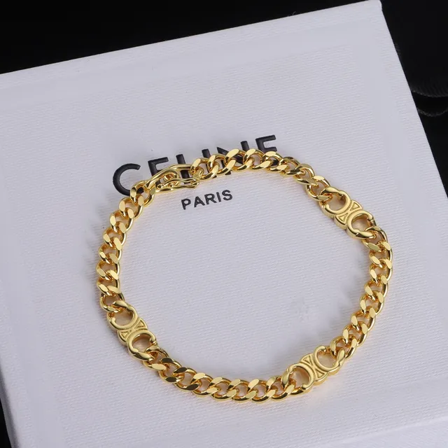 Celine Triomphe Gold Curb-Link Chain Metal Necklace 7