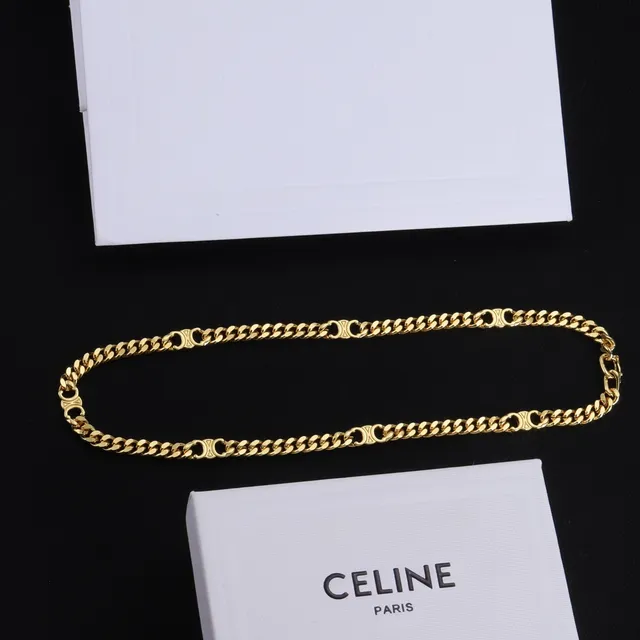 Celine Triomphe Gold Curb-Link Chain Metal Necklace 8