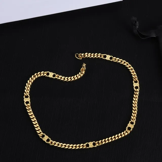 Celine Triomphe Gold Curb-Link Chain Metal Necklace 9