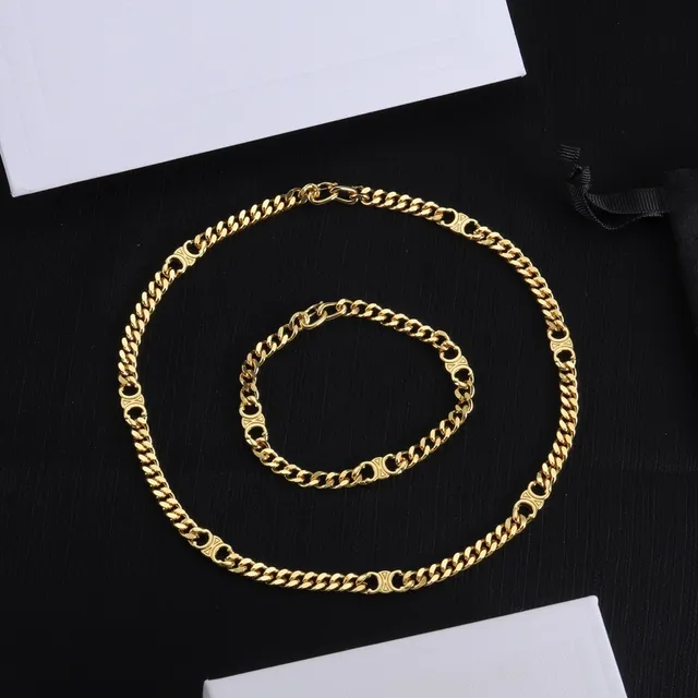 Celine Triomphe Gold Curb-Link Chain Metal Necklace 10