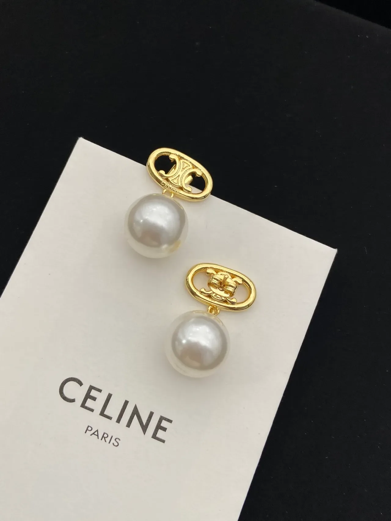 Celine Triomphe Collier Chaîne Or Blanc Pendentif Ovale Logo 5