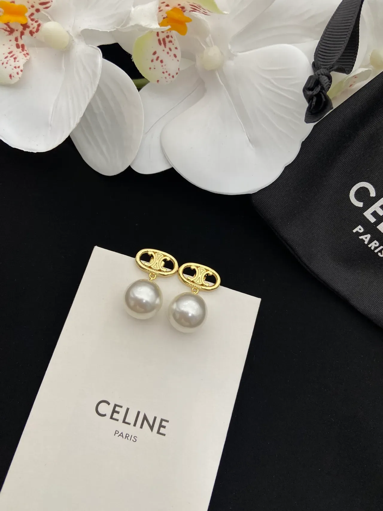 Celine Triomphe Collier Chaîne Or Blanc Pendentif Ovale Logo 6