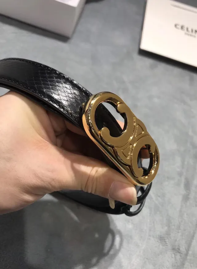 Celine Triomphe Patent Snakeskin Black Leather Belt 8