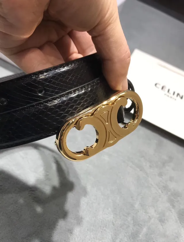 Celine Triomphe Patent Snakeskin Black Leather Belt 9