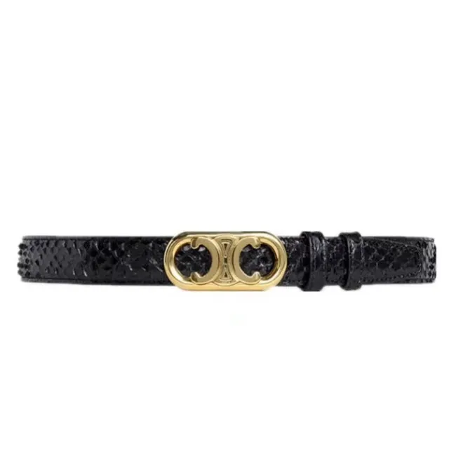 Celine Triomphe Patent Snakeskin Black Leather Belt 10