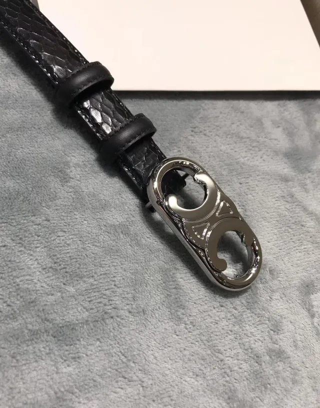 Celine Triomphe Patent Snakeskin Black Leather Belt 13