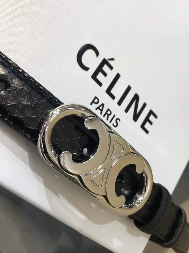 Celine Triomphe Patent Snakeskin Black Leather Belt 16