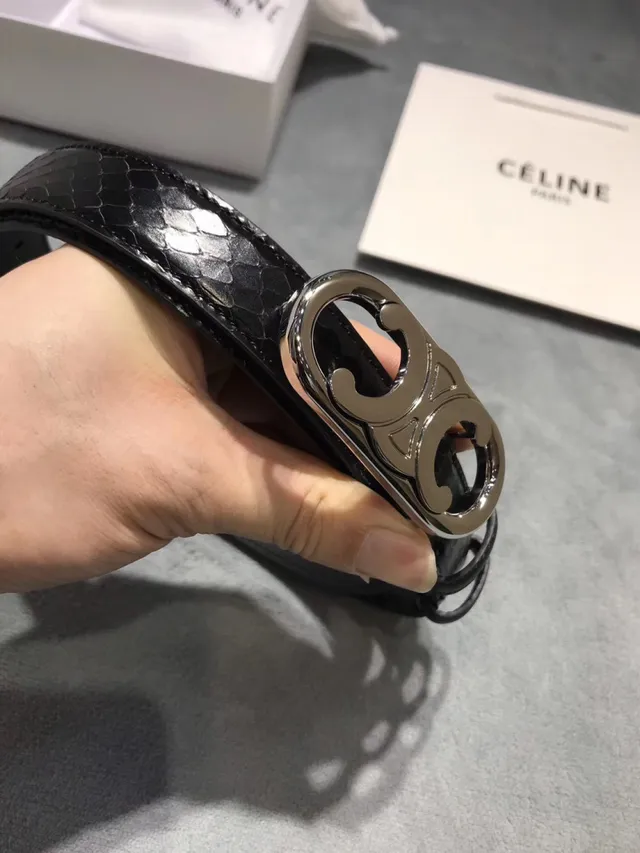 Celine Triomphe Patent Snakeskin Black Leather Belt 17