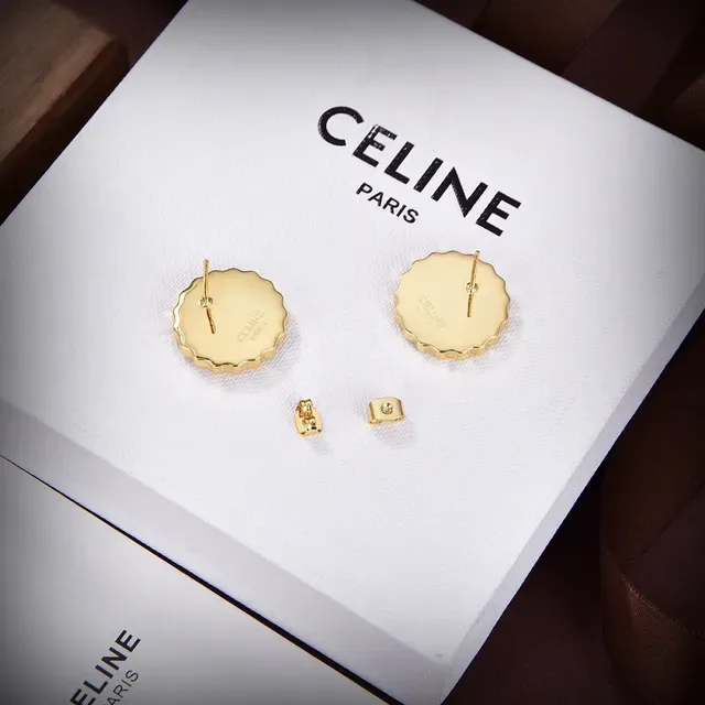 Celine Triomphe White Enamel and Gold-Tone Scalloped Stud Earrings 4