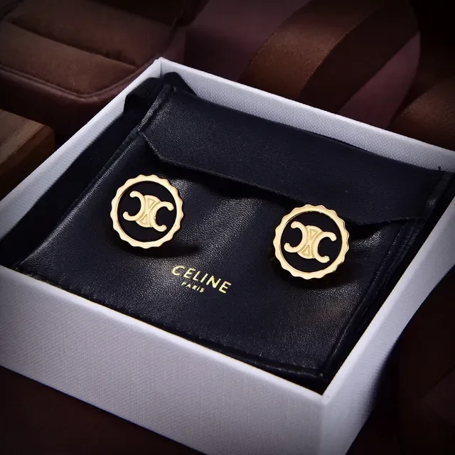 Celine Triomphe White Enamel and Gold-Tone Scalloped Stud Earrings 5