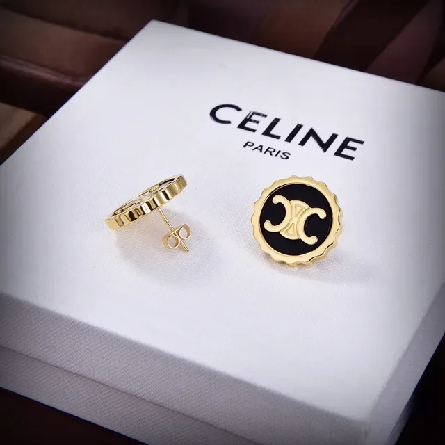 Celine Triomphe White Enamel and Gold-Tone Scalloped Stud Earrings 8