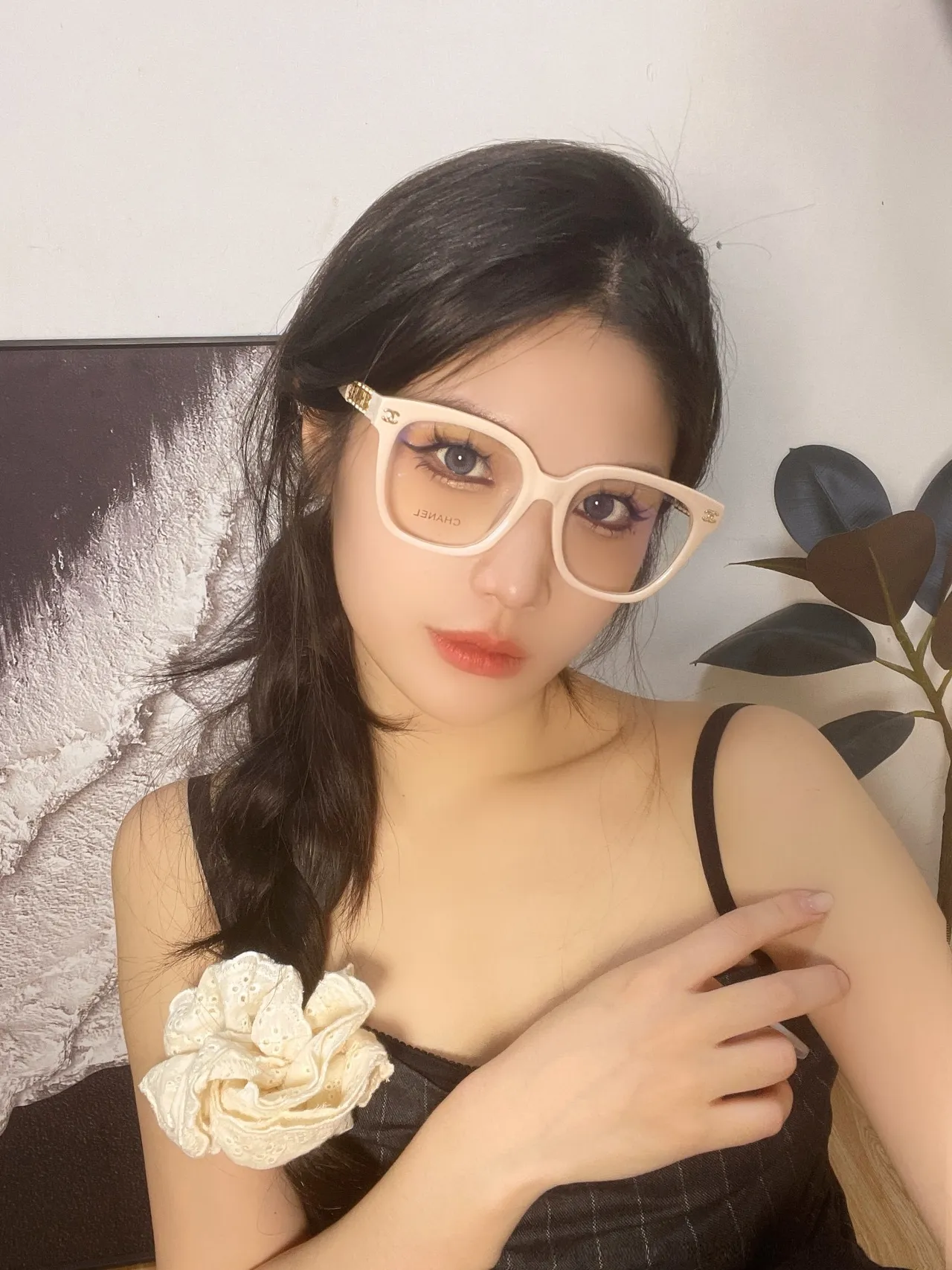 Chanel Beige Gold Oversized Rectangular Translucent Acetate Optical Glasses 4