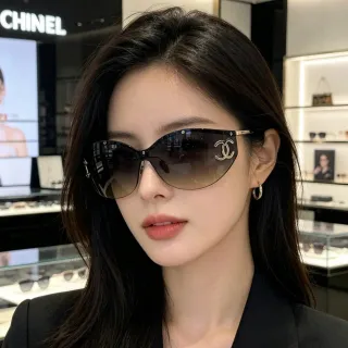 Chanel Black Gold Cat-Eye Silhouette Gradient Lenses Sunglasses