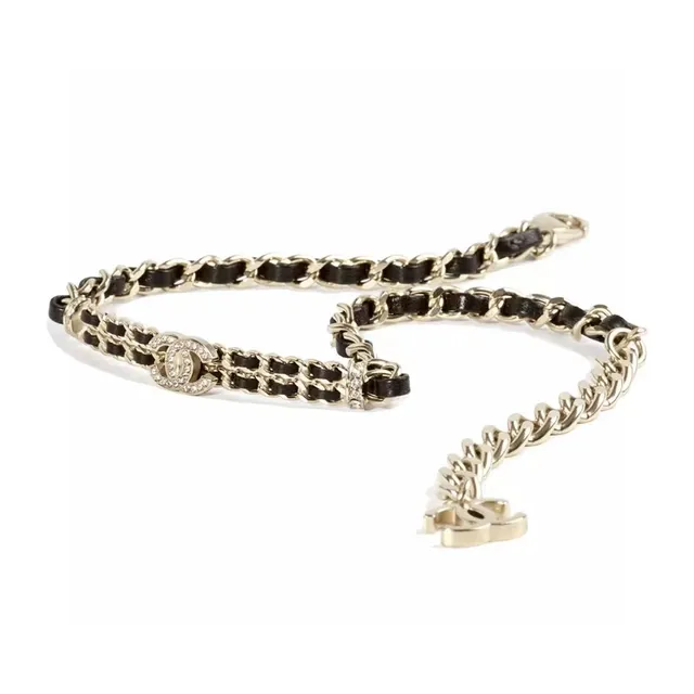 Chanel Black Gold Chain Leather Weave Fashion Belt Bag 7