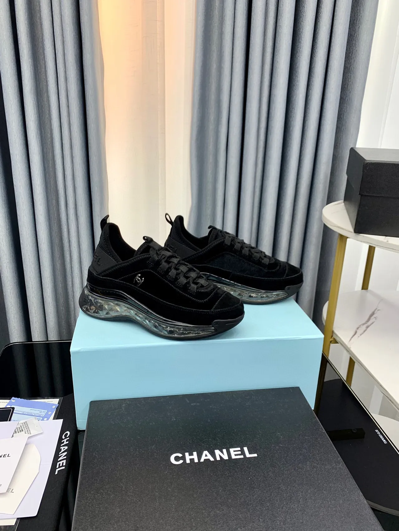 Chanel Black Transparent Velvet Upper Bubble Sole Lifestyle Sneakers 2