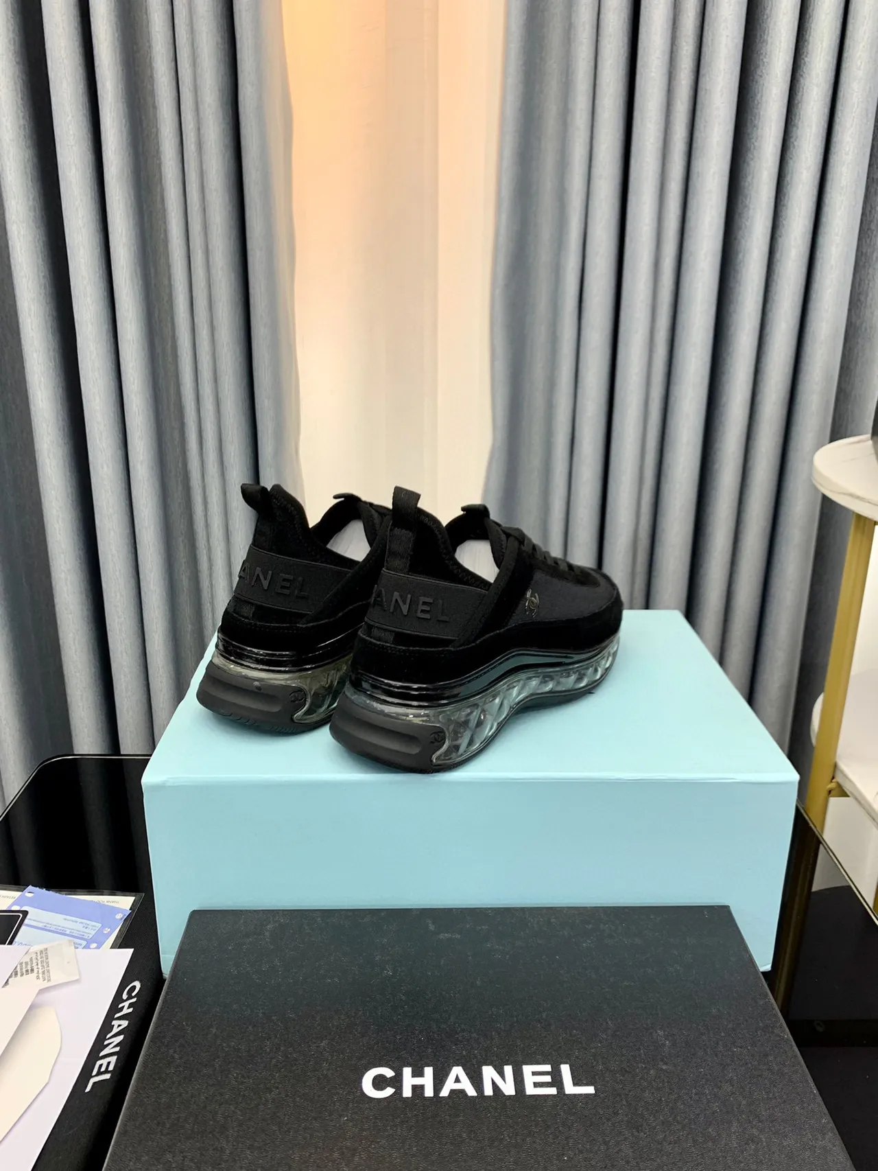 Chanel Black Transparent Velvet Upper Bubble Sole Lifestyle Sneakers 7