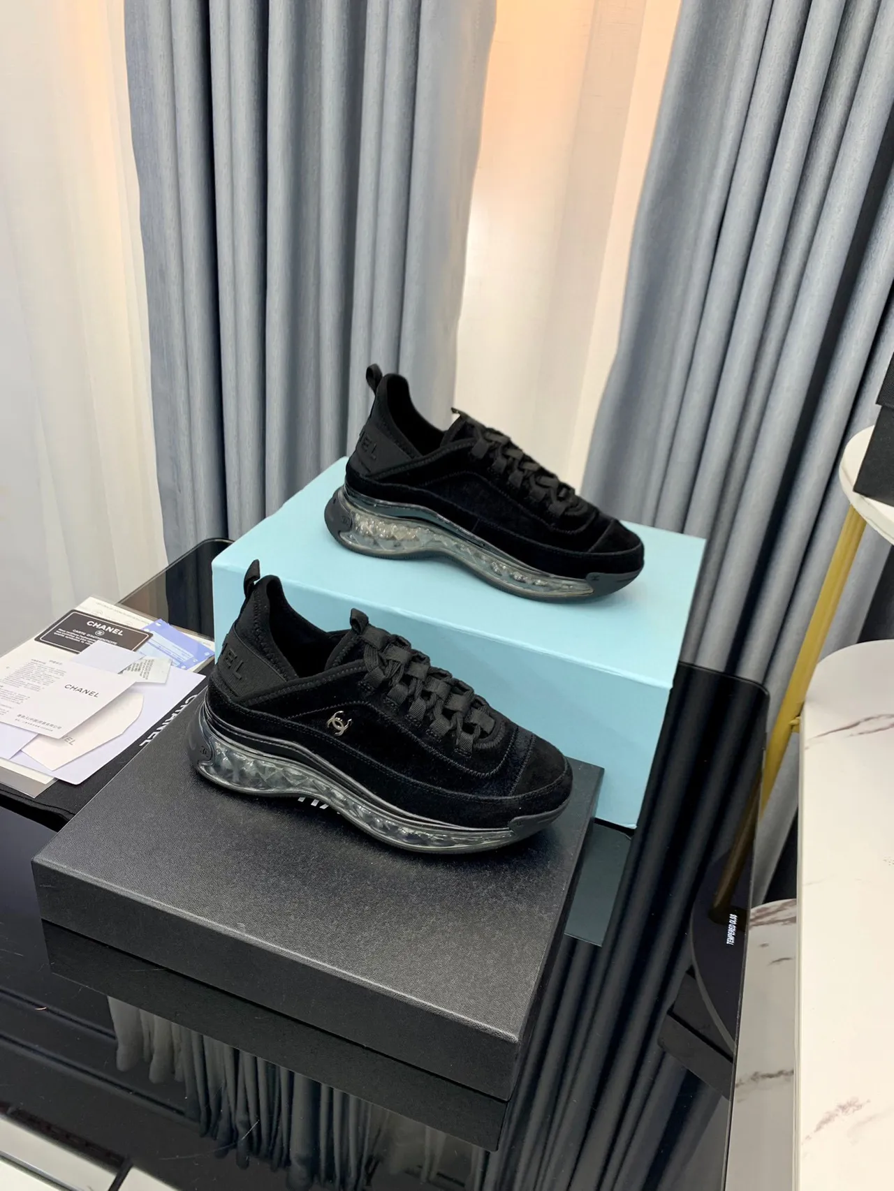 Chanel Black Transparent Velvet Upper Bubble Sole Lifestyle Sneakers 8