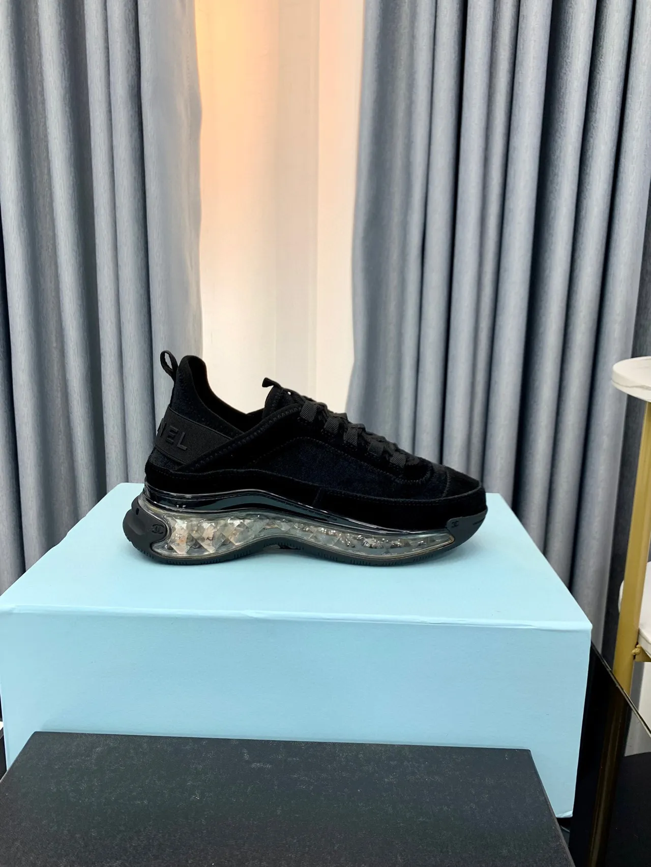 Chanel Black Transparent Velvet Upper Bubble Sole Lifestyle Sneakers 9