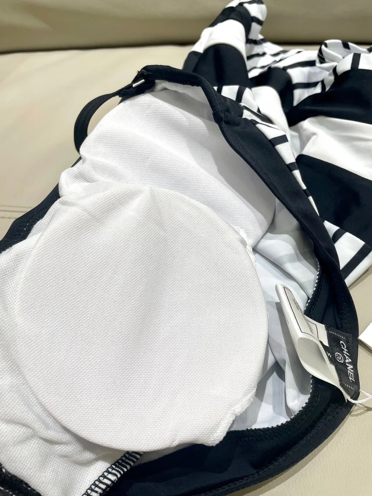 Chanel Black White Halter-Neck Striped Swimwear 3