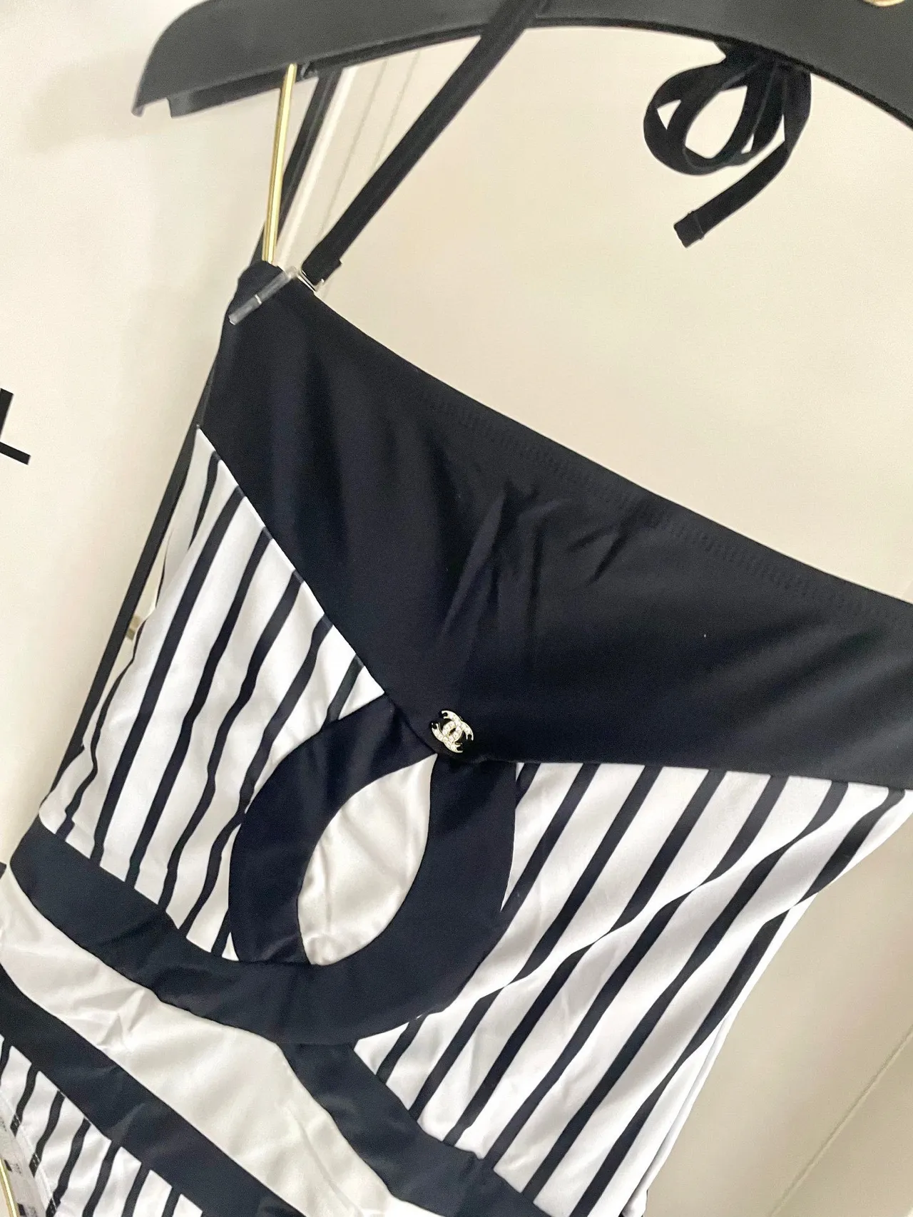 Chanel Black White Halter-Neck Striped Swimwear 8