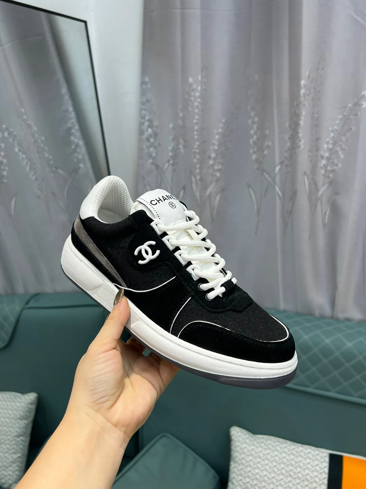 Chanel Black White Low-Top Suede-Mesh Hybrid Lifestyle Sneakers 6